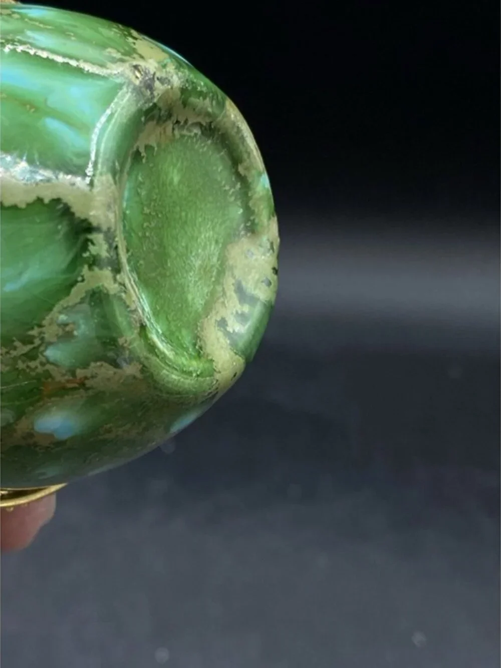 Egg Shaped Hinged Trinket Box Ceramic Vintage Green Blue Tie Dye